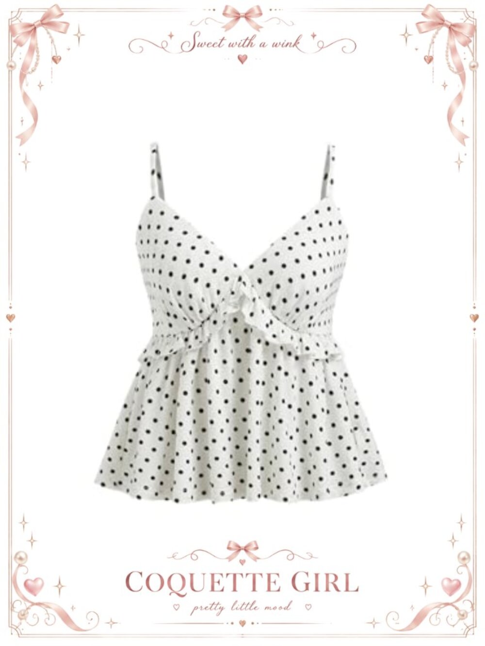 Polka Dot Babydoll V Neck Sleeveless Crop Tank Top Y2K Summer
